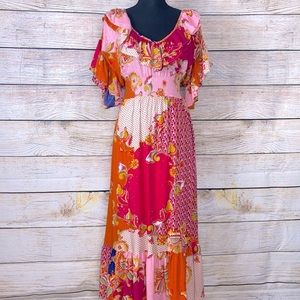 Lapis Pink Orange Peasant Dress